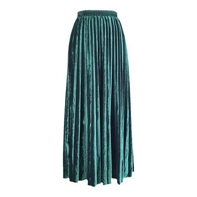 丝绒半身裙女百褶a字长裙子