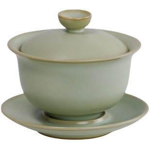 汝窑三才盖碗茶杯单个小号景德镇汝瓷泡茶碗青瓷中式手工陶瓷开片