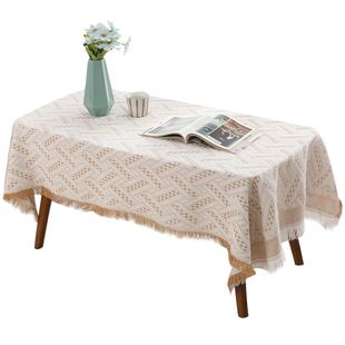 法式茶几盖布纯色高级感床头柜书桌卧室梳妆台布圆型长方形餐桌布