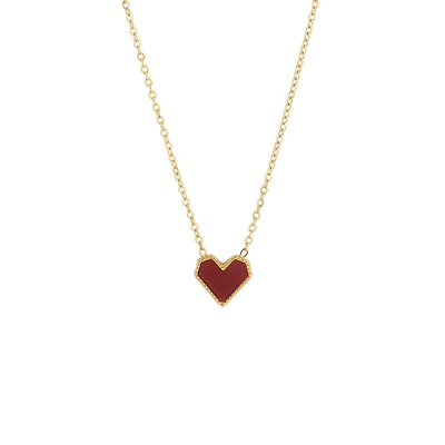 钛钢18K金女法式小红心项链