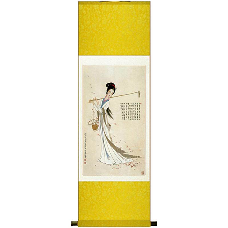 黛玉葬花红楼梦古画仕女图卷轴画丝绸画风水装饰画背景墙壁纸定做