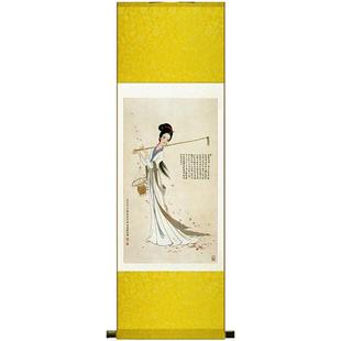 黛玉葬花红楼梦古画仕女图卷轴画丝绸画风水装饰画背景墙壁纸定做