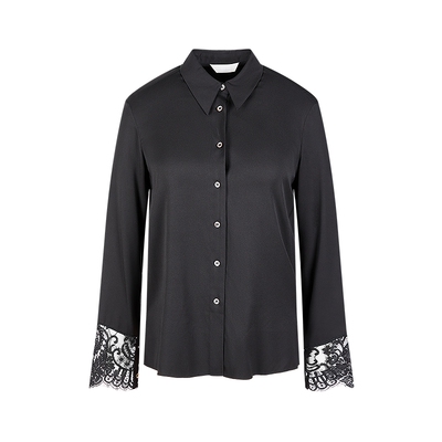 LESS新款蕾丝绣花桑蚕丝衬衫女