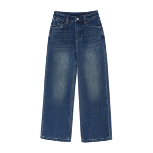 含莱赛尔 女士抓绒直筒微阔九分牛仔裤 加绒保暖休闲奶奶裤 冬k