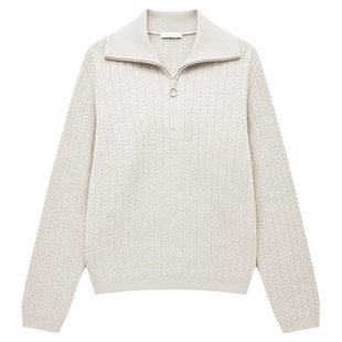 印象草原秋冬新款山羊绒半拉链高领毛衣女重工绞花宽松百搭针织衫