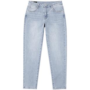 【张凌赫代言】Lee商场同款413高腰小直脚浅蓝色女牛仔裤潮流
