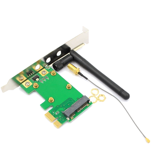 迷你miniPCI-E转PCI-E1X无线网卡转接卡可加配馈线和外置天线
