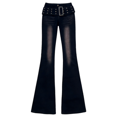 李李服饰加绒黑色渐变微喇牛仔裤女2026年冬季新款设计感显瘦长裤