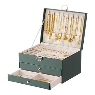 高档带锁首饰盒大容量轻奢精致耳钉环盒黄金饰品耳饰ins风收纳盒