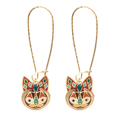 sumni复古珐琅招财猫耳环女