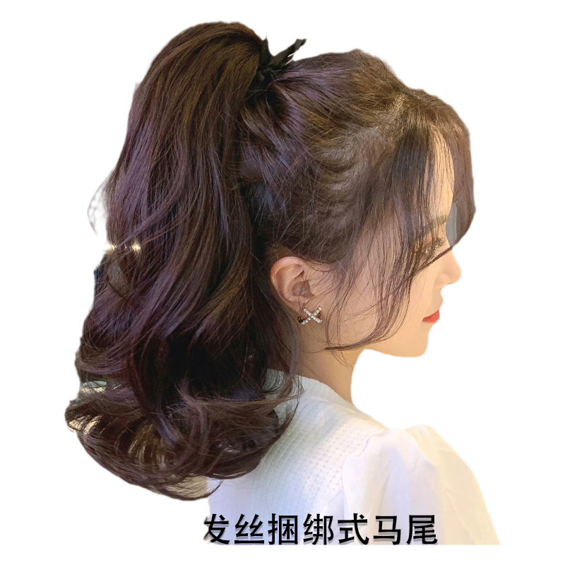 100%真人发丝大波浪高低马尾