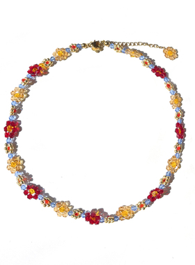 Et彩色串珠水晶花朵项链多巴胺