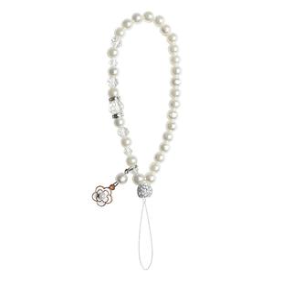 山茶花珍珠手机链挂绳女高端白色挂件手腕挂饰短款防丢手链串珠高级感2026新款多巴胺水晶垫片手提吊坠小香风