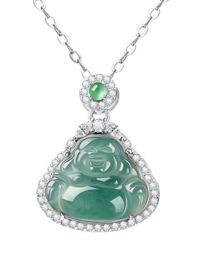 宫里上新天然翡翠佛公吊坠毛衣链