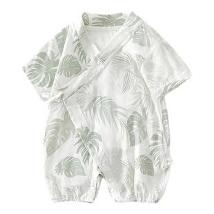 婴儿衣服夏季短袖连体衣竹棉纱布新生儿男女宝宝哈衣爬服和尚服