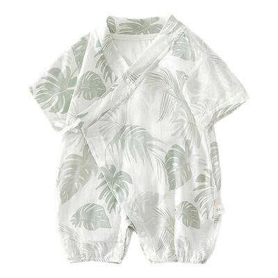 婴儿衣服夏季短袖连体衣竹棉纱布新生儿男女宝宝哈衣爬服和尚服
