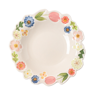 川岛屋花卉浮雕餐具漂亮的盘子家用菜盘陶瓷餐盘高级感早餐甜品盘