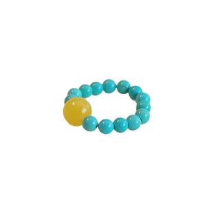 天然蓝松石黄玉戒指小米珠女原创复古高级小众设计中式国风文艺