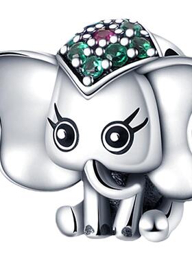 原创创意新款铜镀银 DIY饰品配件可爱大象串饰吊坠珠子手链