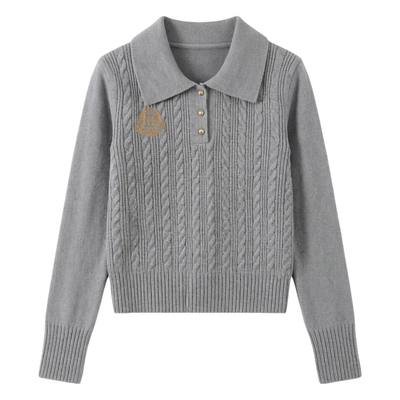 法式POLO领刺绣麻花修身针织衫