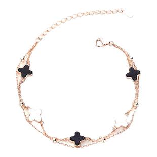 纯银红色小18K金幸运四叶草五花手链女款白贝母轻奢彩金女生银饰