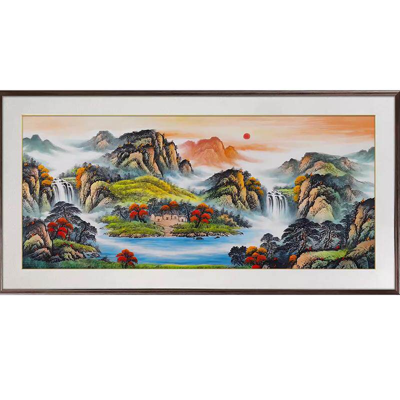 旭日东升聚宝山景风水画铜雕画客厅沙发挂画背景墙画