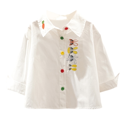 法国轻奢童装女童春秋季白衬衫休闲儿童洋气长袖宝宝小童时髦衬衫