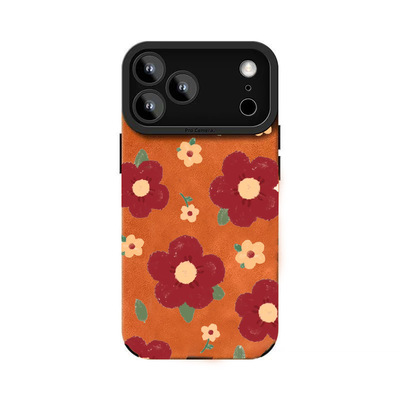 茸皮红花朵A54适用三星Galaxy A56手机壳A52S皮纹 A73全包A72软s23ultra简约s24 s25 s26+创意s22潮A14 A13