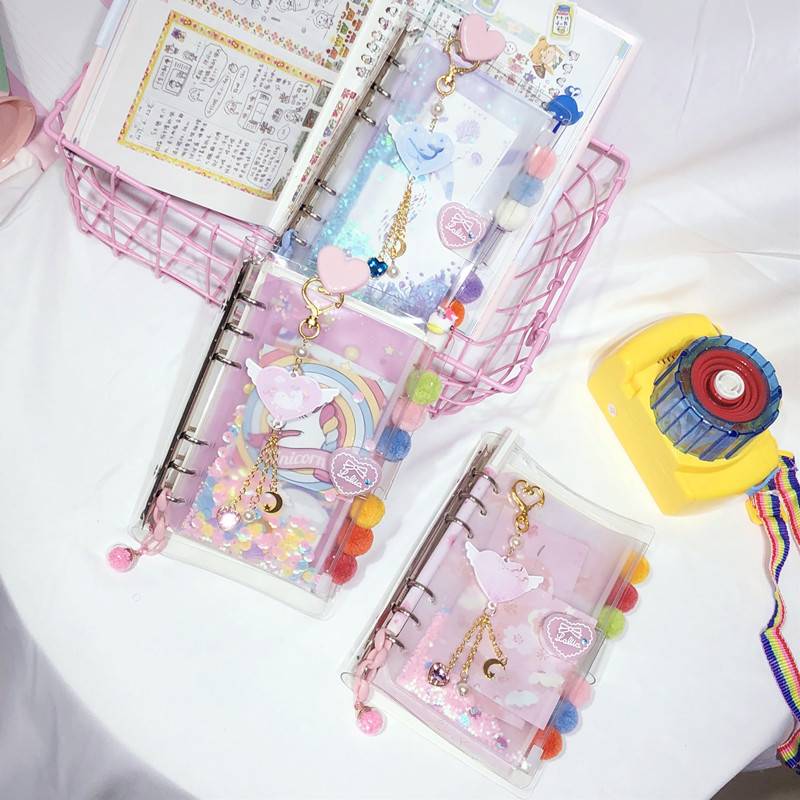 新款直销活页星空手账本方格少女心可爱流沙网红手帐本套装手杖笔