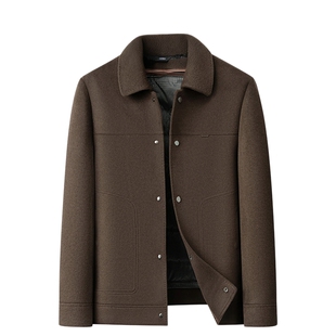 100%羊毛呢子外套男士短款翻领休闲羽绒内胆冬新款高端双面呢大衣