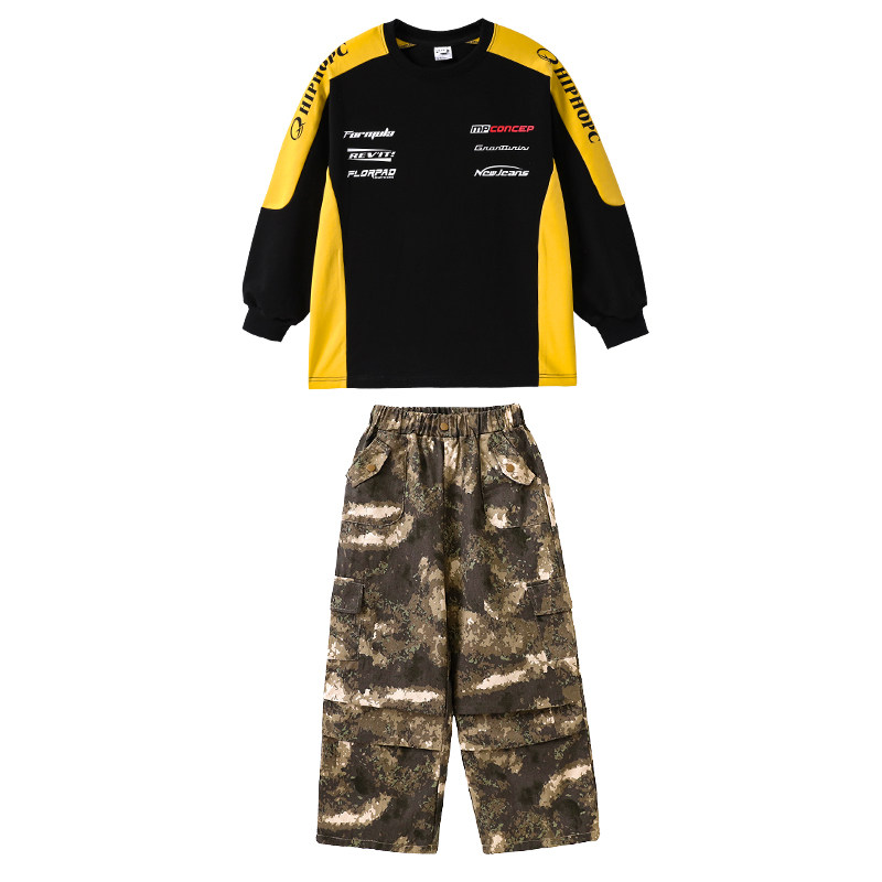 男童bboy街舞套装少儿hiphop演出服长袖卫衣迷彩工装裤子春秋服装