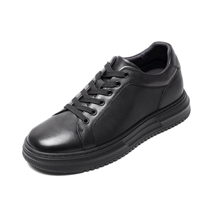 何金昌头层牛皮男鞋黑色增高板鞋冬款通勤休闲皮鞋内增高小黑鞋6C