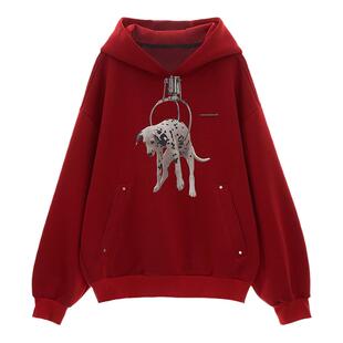 MAMC夹娃娃斑点狗空气层连帽卫衣女秋冬2024新款宽松休闲长袖外套