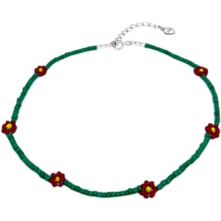 周雨彤同款彩色小花项链女轻奢小众设计复古串珠颈链choker锁骨链