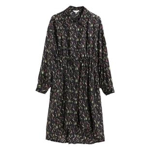 蒲PUKKA 女装苎麻连衣裙秋冬装设计感印花衬衫裙商场同款