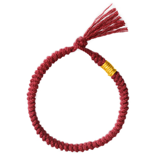 老克勒黄金编织红绳手链足金锤纹金圈隔片手串手饰手绳本命年女