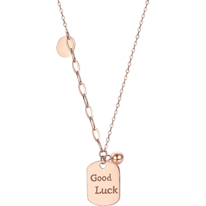潮宏基至简红18K金项链套链坠链玫瑰金幸运方牌字牌礼物送女友