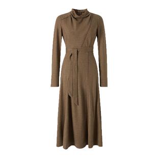 IMM尹默冬绒面羊毛针织面料秋冬款曲线收腰荡领连衣长裙女