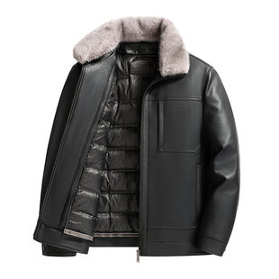 恒源祥爸爸冬装外套皮衣男士新款冬季加厚保暖皮夹克中老年羽绒服