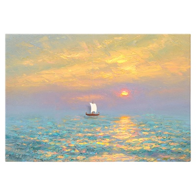 海景实木小船随风轻轻摇摆
