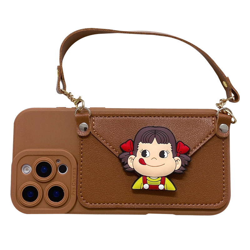 棕色奶妹卡通零钱包手机壳全包