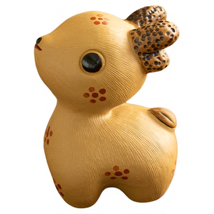 紫砂黄段泥梅花鹿茶宠盖置摆件精品可养招财可爱家居手工艺品茶玩