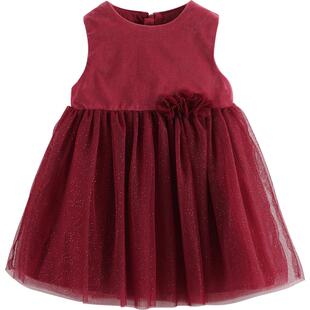 【打折】马克珍妮女童新年款网纱背心连衣裙秋冬款红色裙子213202