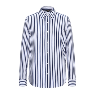 Scofield女气质翻领衬衫经典条纹设计长袖衬衫职场通勤2025冬新品