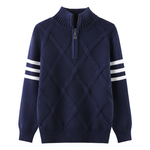 恒源祥儿童秋冬款男童毛衣纯棉拉链半高立领加绒加厚中大童针织衫