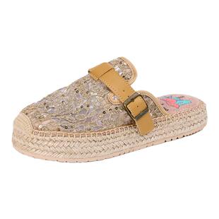 快乐玛丽半拖鞋女2025春季新款时尚厚底增高一脚蹬镂空透气渔夫鞋