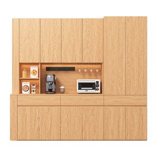 政补实木圆弧餐边柜靠墙一体现代简约2026新款橡木色客厅置物酒柜