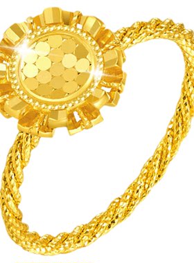 金至尊官方太阳花黄金戒指双层几何花瓣5G足金戒指生日礼物金戒指