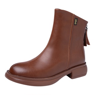 真皮马丁靴靴子短靴女款棕色女士2025新款冬季加绒切尔西靴瘦瘦靴