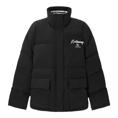 LEDIM WANG美式印花短款羽绒服女2024冬季新款黑白撞色舒适保暖